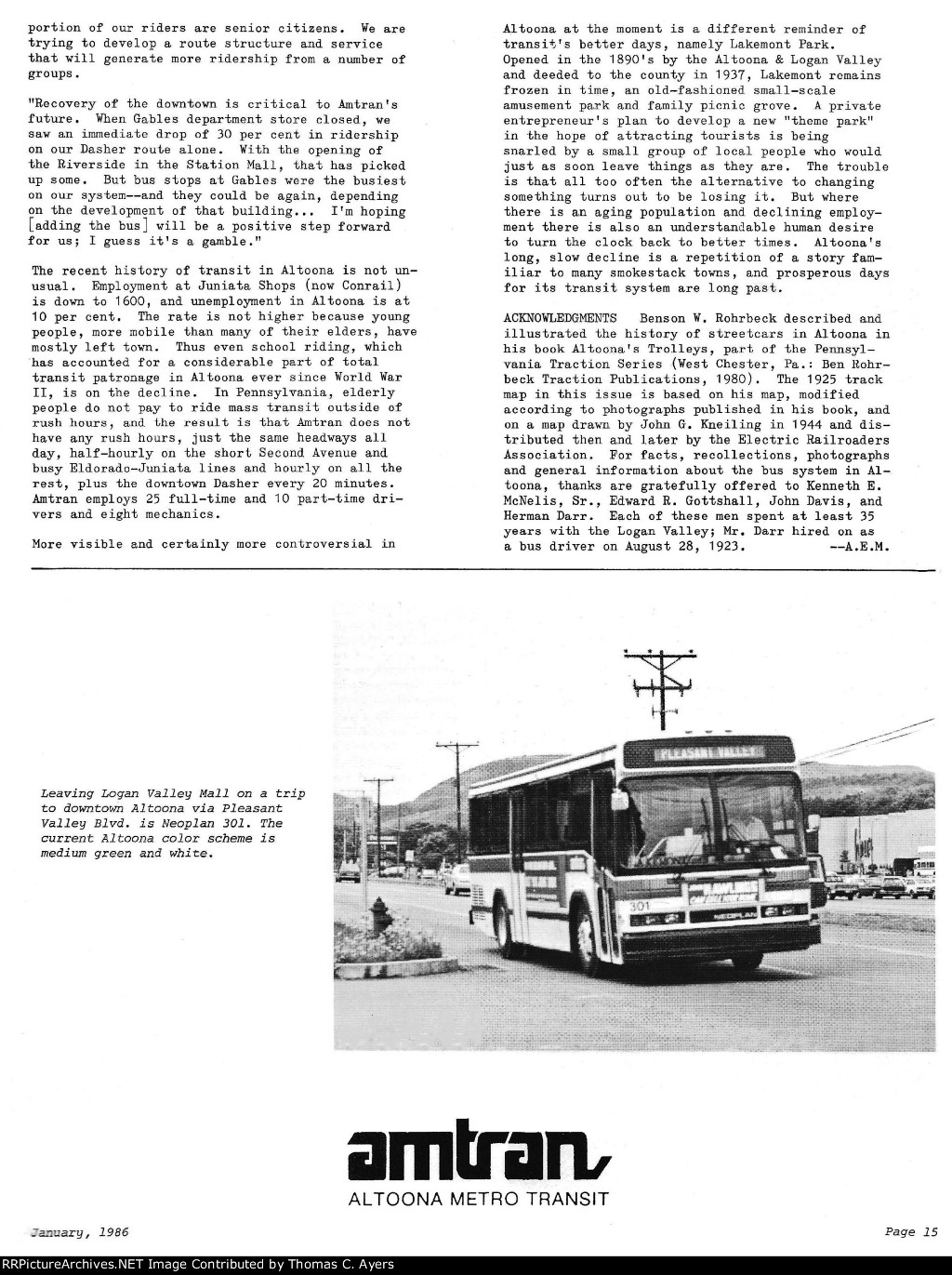 "Altoona & Logan Valley," Page 15, 1986